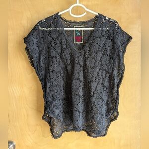 Johnny Was Black Eyelet Lace Top